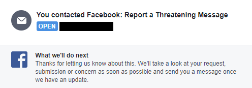 What we'll do next. Thanks for letting us know about this. We'll take a look at your request, submission or concern as soon as possible and send you a message once we have an update.